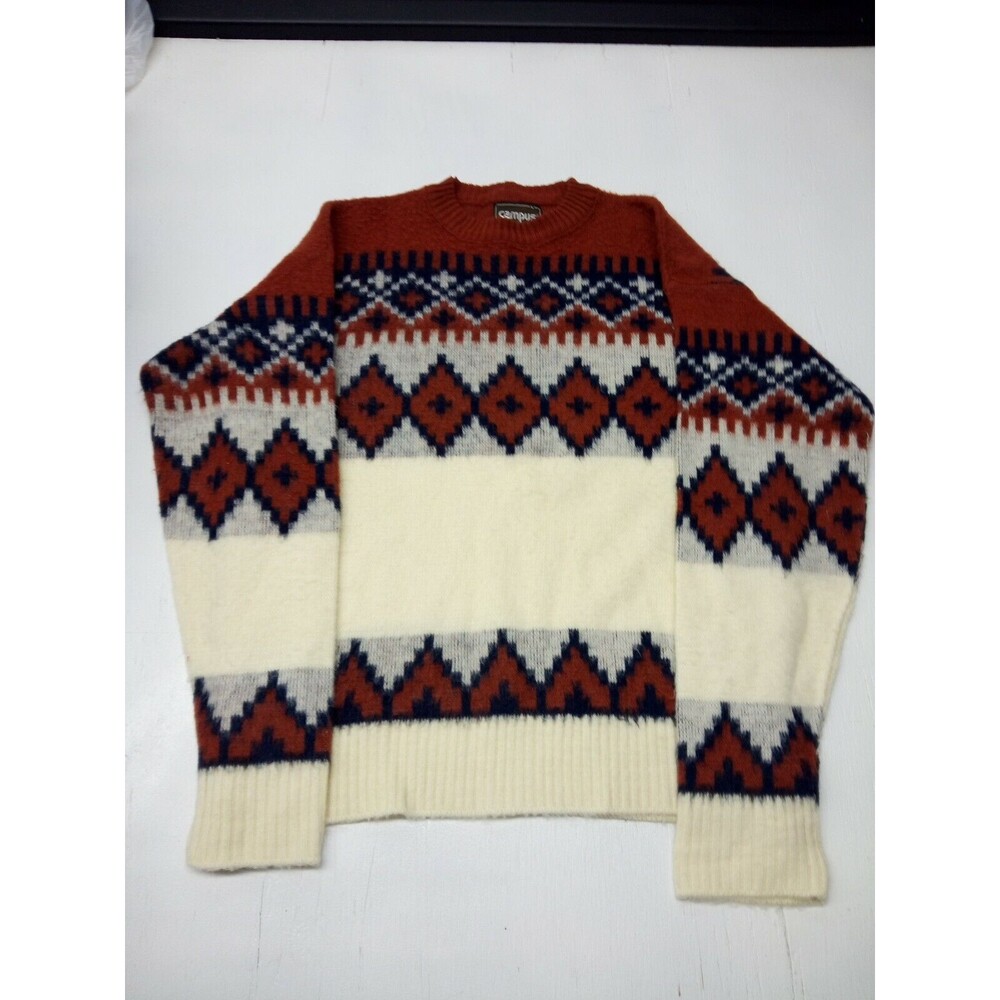Vintage Mens Campus Large Aztec Print Pullover Sweater Made In USA